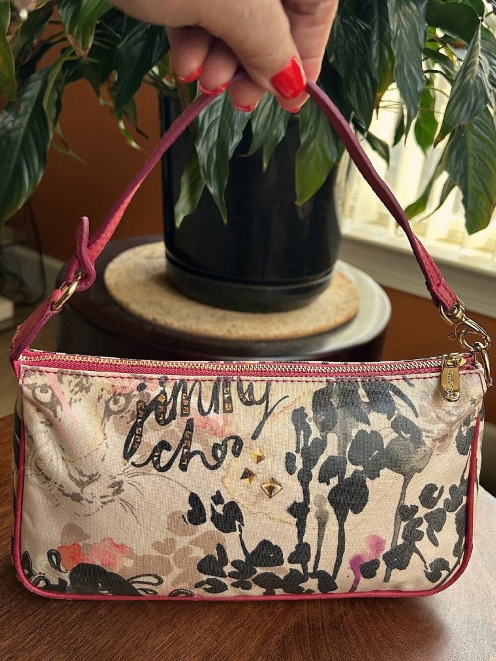 JIMMY CHOO Coated Canvas and Leather Pochette RARE!!